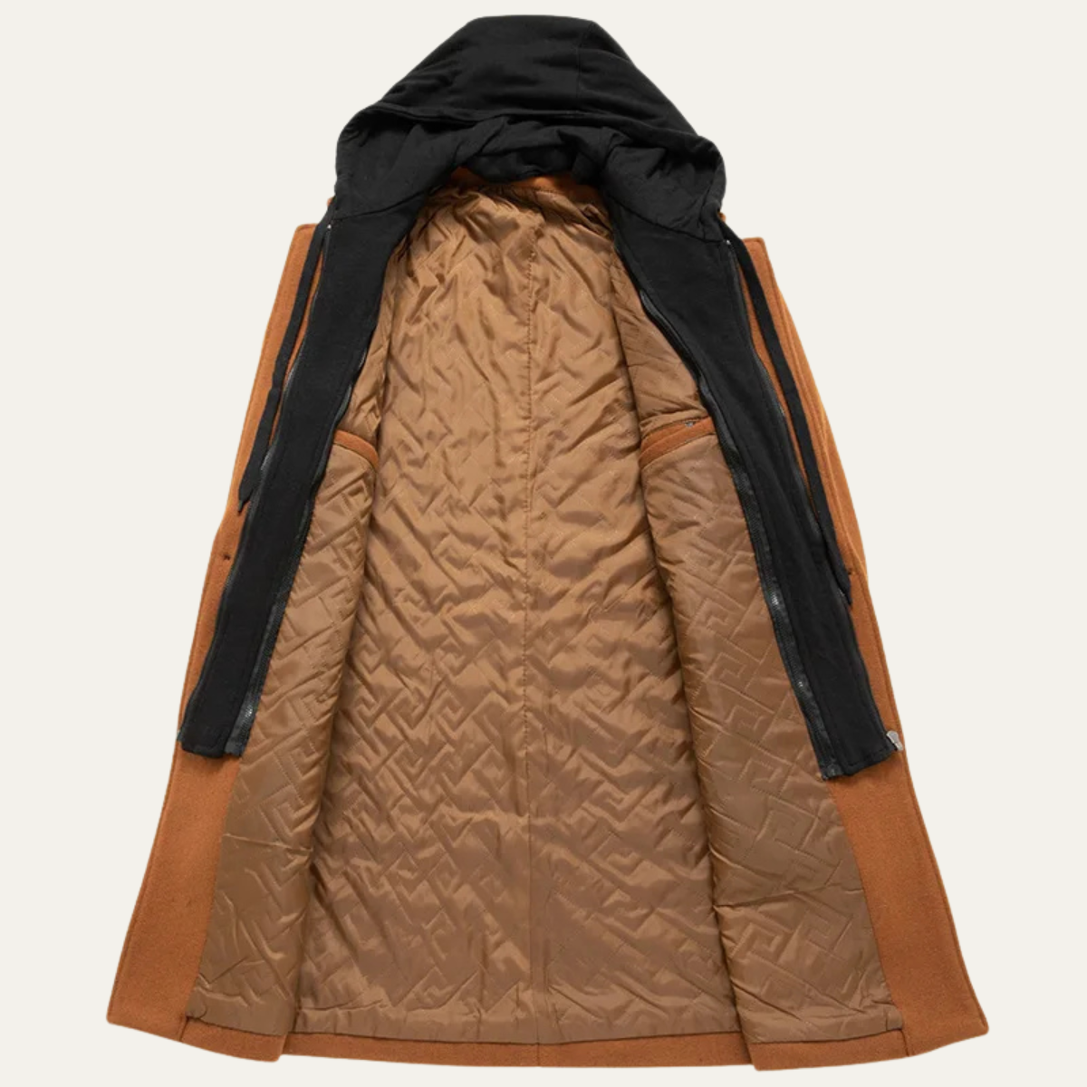 Men's Wool Overcoat Quilted Lining Hooded