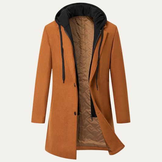 Men's Wool Overcoat Quilted Lining Hooded - Vonnera