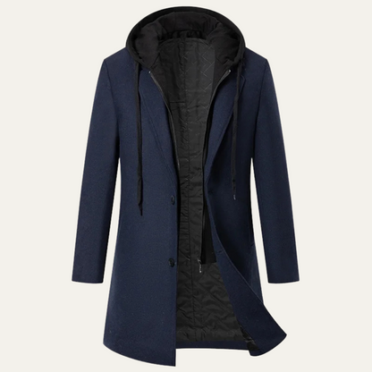 Men's Wool Overcoat Quilted Lining Hooded