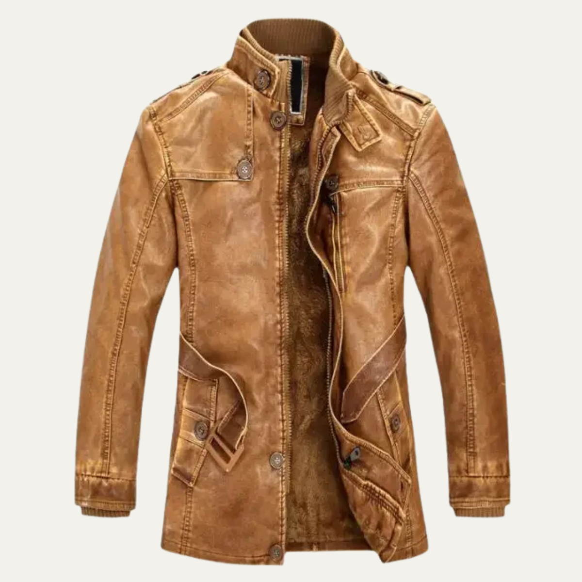 Men's Leather Jacket Thick Fleece Lined Retro Style