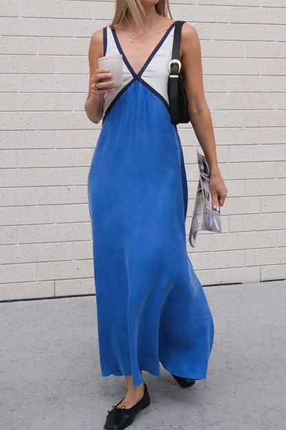 Stylish V-neck Colorblock Dress Elegant