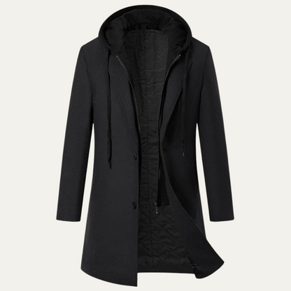Men's Wool Overcoat Quilted Lining Hooded