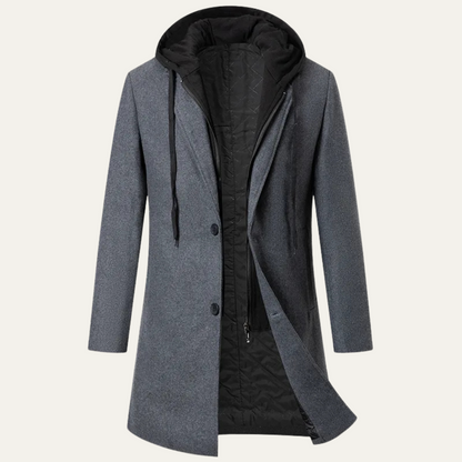 Men's Wool Overcoat Quilted Lining Hooded