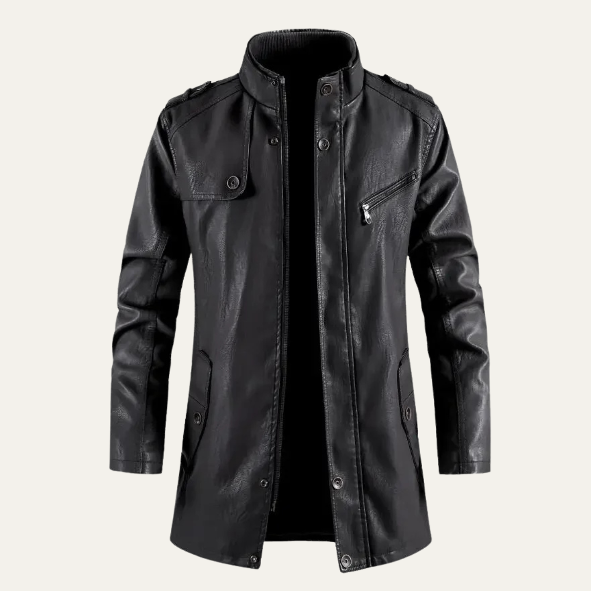 Men's Leather Jacket Fleece Lined Classic Black - Vonnera
