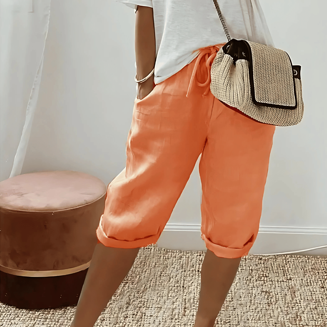 Women's Cotton Linen Harem Knee Length Shorts - Vonnera
