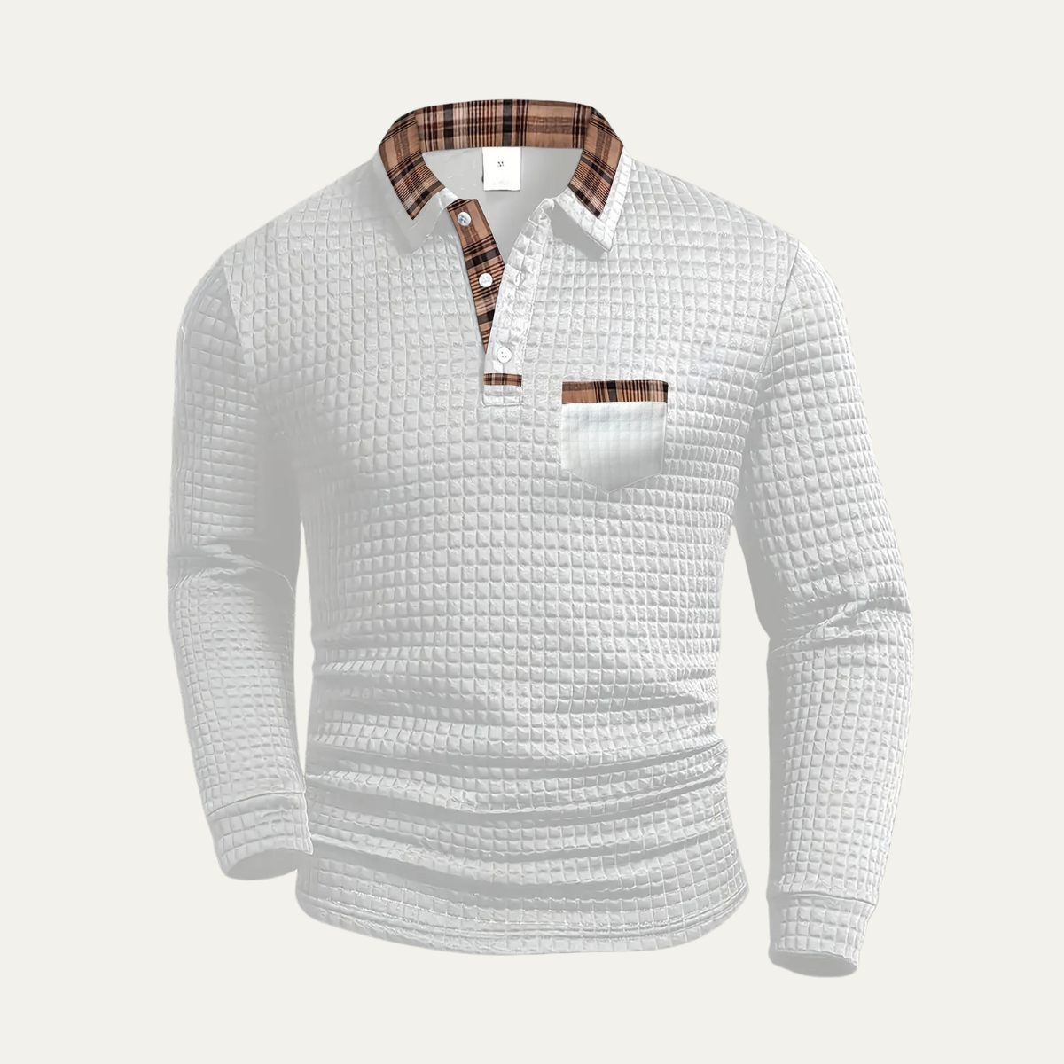 Men's Waffle Knit Polo Sweater Textured Plaid Trim