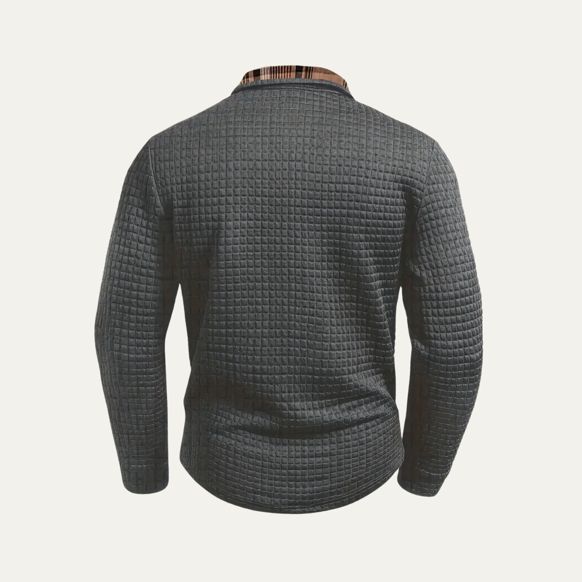 Men's Waffle Knit Polo Sweater Textured Plaid Trim