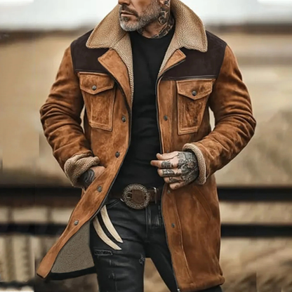 Men's Suede Jacket Fleece Lined Warm Winter Brown