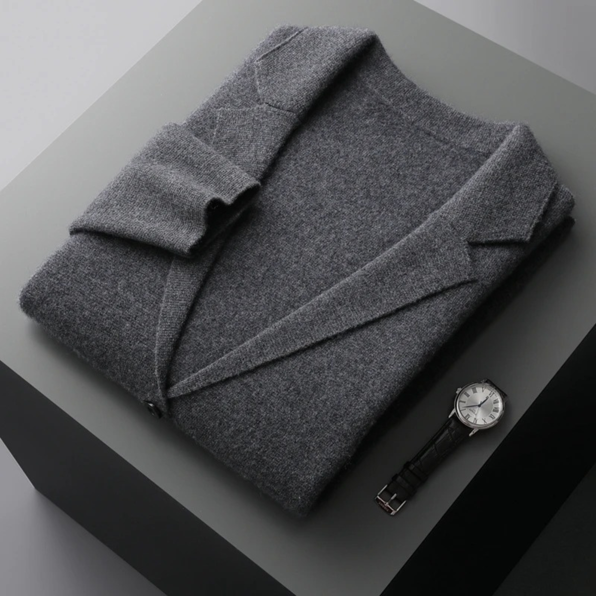 Men's Wool Cardigan Sweater Open Front Charcoal Grey