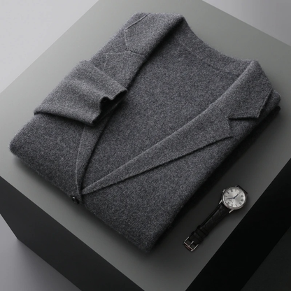 Men's Wool Cardigan Sweater Open Front Charcoal Grey