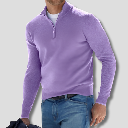 Men's Cotton Knit Pullover Zipper Collar