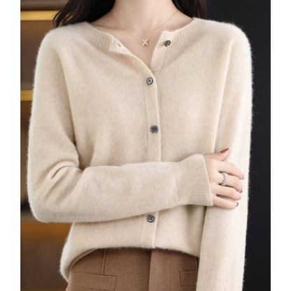 Women's Soft Knit Cardigan Round Neck Button Closure