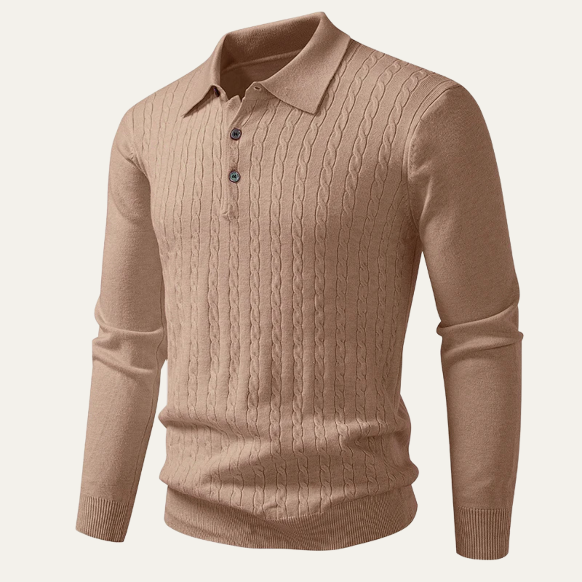 Men's Cotton Polo Sweater Soft Knit Beige
