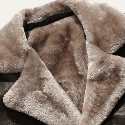 Men's Leather Winter Coat Fur Lined Brown