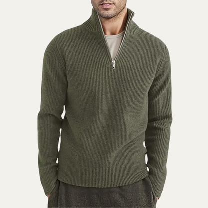 Men's Mock Neck Half Zip Sweater Ribbed Knit Warm