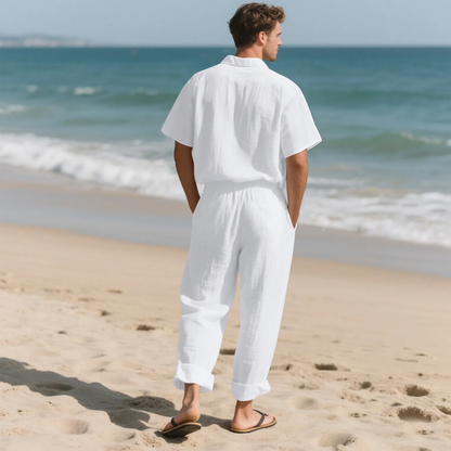 Men's Lightweight Casual Two Piece Suit Shirt Pants