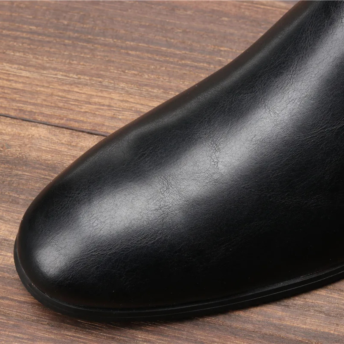 Men's Chelsea Leather Ankle Boots Elastic Sides Black