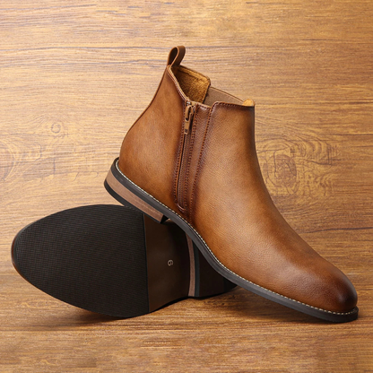 Men's Chelsea Leather Ankle Boots Elastic Sides Black