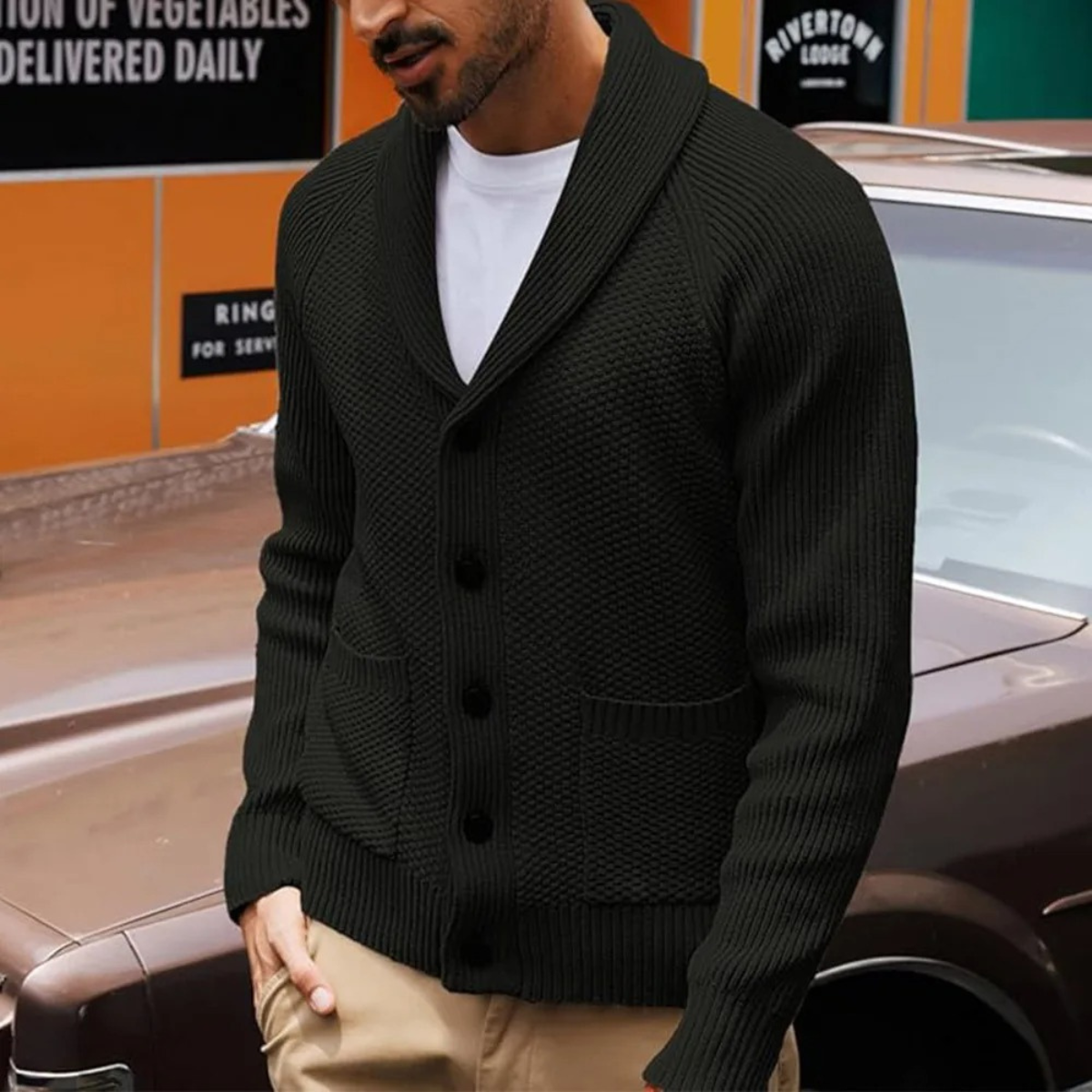 Men's Shawl Collar Cardigan Button Up Sweater
