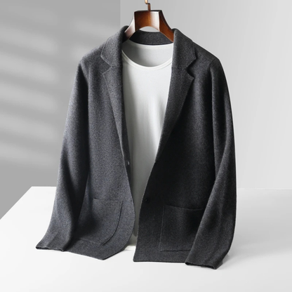 Men's Merino Wool Cardigan Soft Knit Collar Charcoal