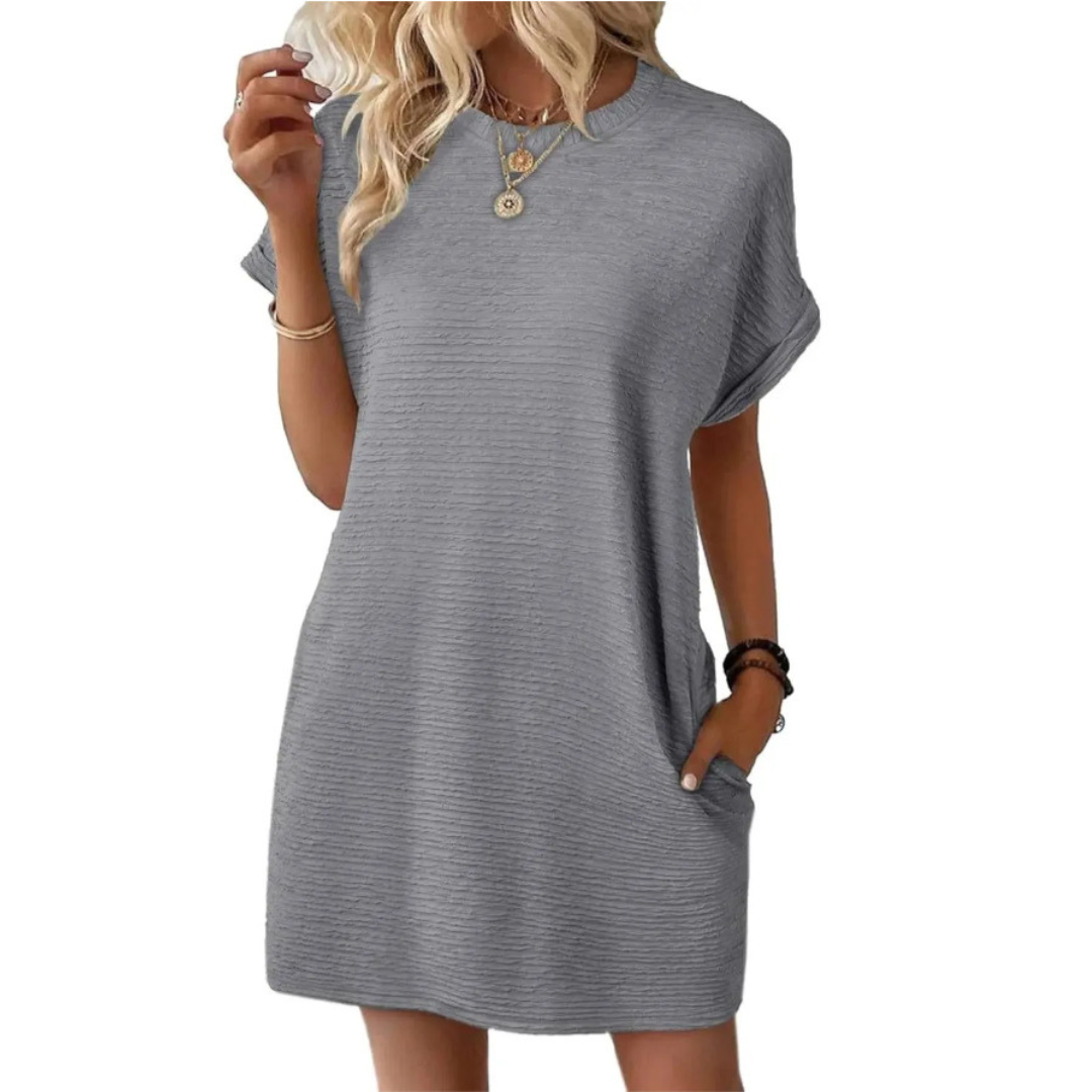 Women's Short Sleeve Mini T-Shirt Dress Crew Neck