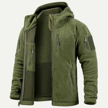 Men's Tactical Fleece Jacket With Hood And Multi Pockets