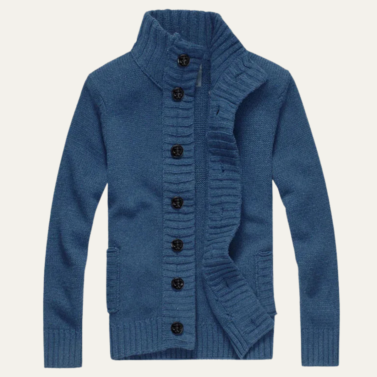 Men's Chunky Knit Cardigan High Neck Button Up Winter - Vonnera