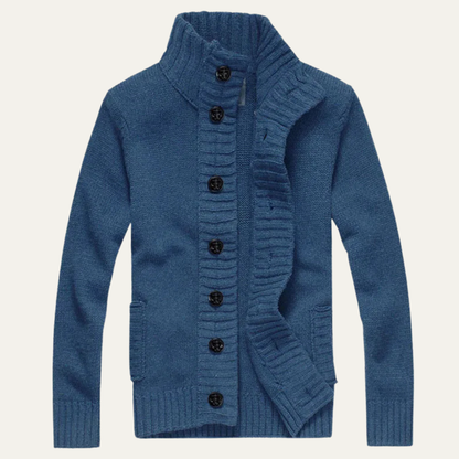 Men's Chunky Knit Cardigan High Neck Button Up Winter - Vonnera