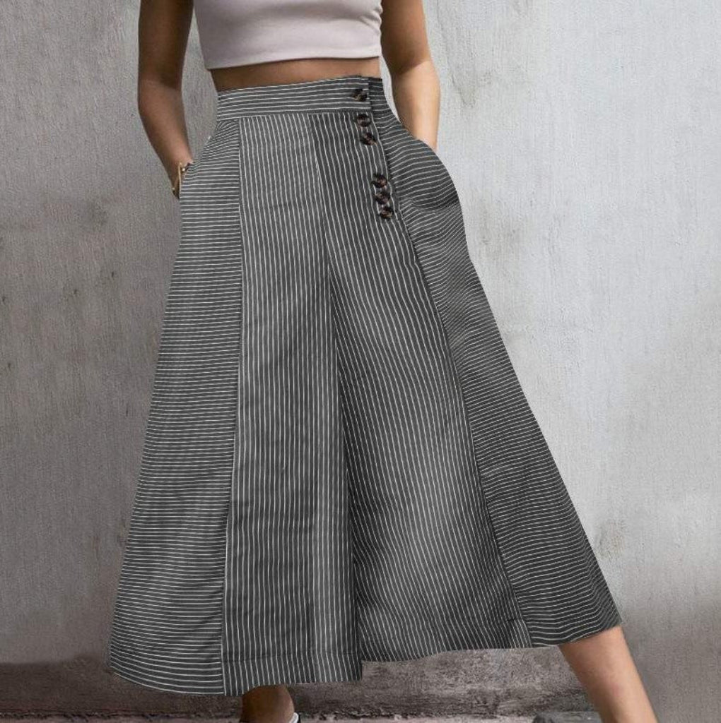 Women's Striped Wide Leg High Waist Pants - Vonnera