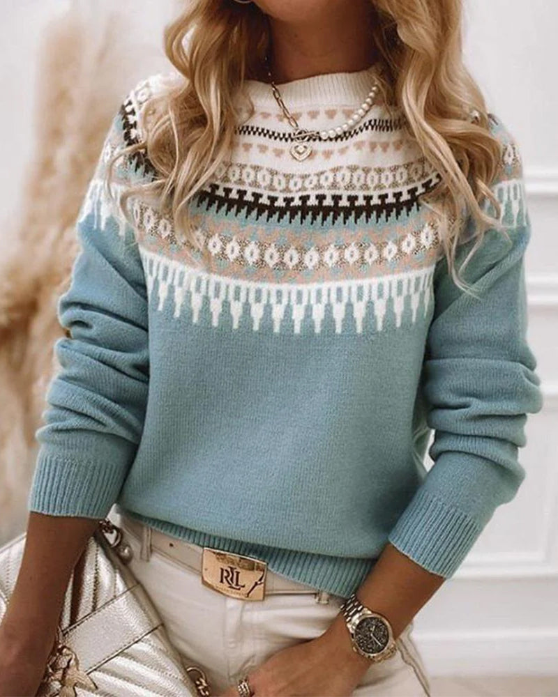 Women's Long Sleeve Geometric Sweater - Vonnera