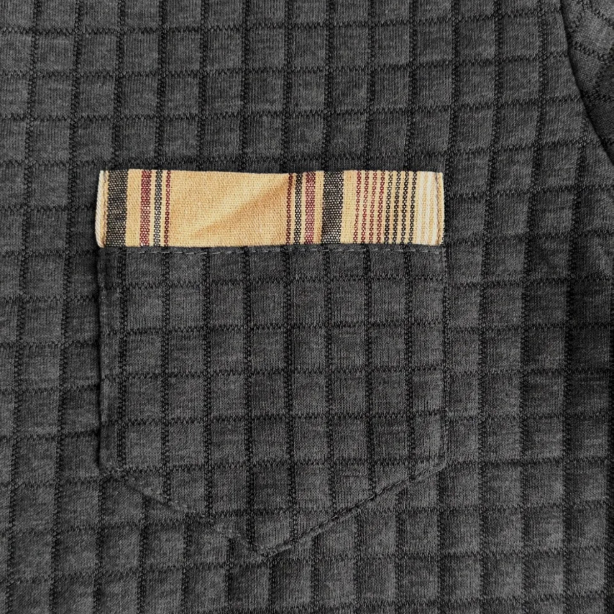 Men's Waffle Knit Polo Sweater Textured Plaid Trim