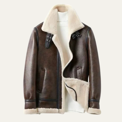 Men's Shearling Leather Aviator Jacket - Vonnera