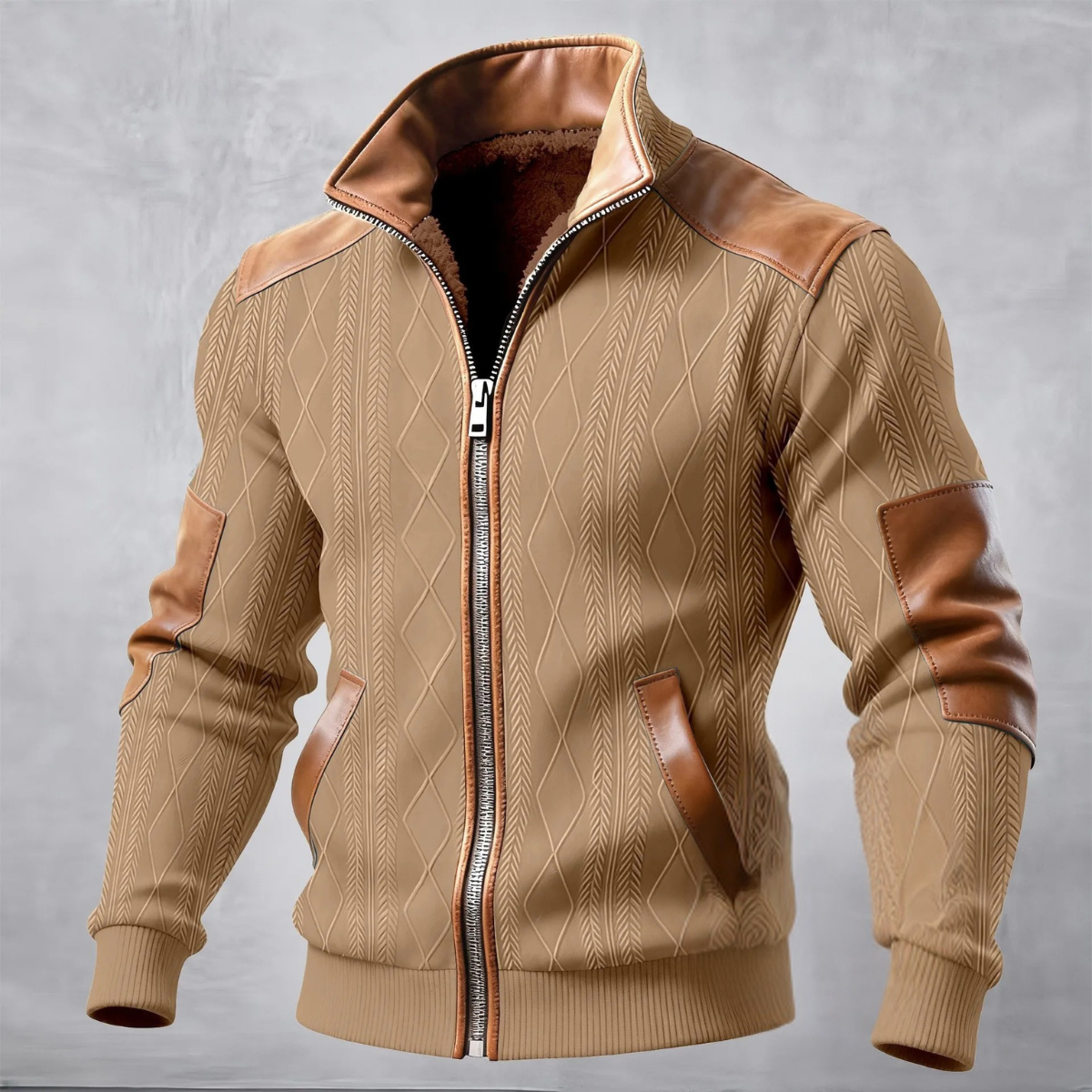 Men's Cable Knit Sweater Jacket Fleece Lined Warm Zip Up