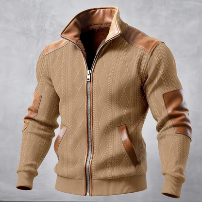 Men's Cable Knit Sweater Jacket Fleece Lined Warm Zip Up