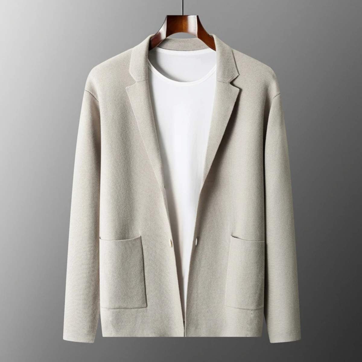Men's Merino Wool Cardigan Soft Knit Collar Charcoal