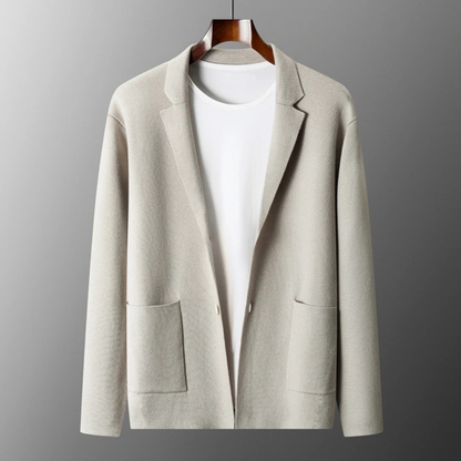 Men's Merino Wool Cardigan Soft Knit Collar Charcoal