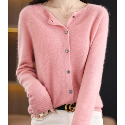 Women's Soft Knit Cardigan Round Neck Button Closure