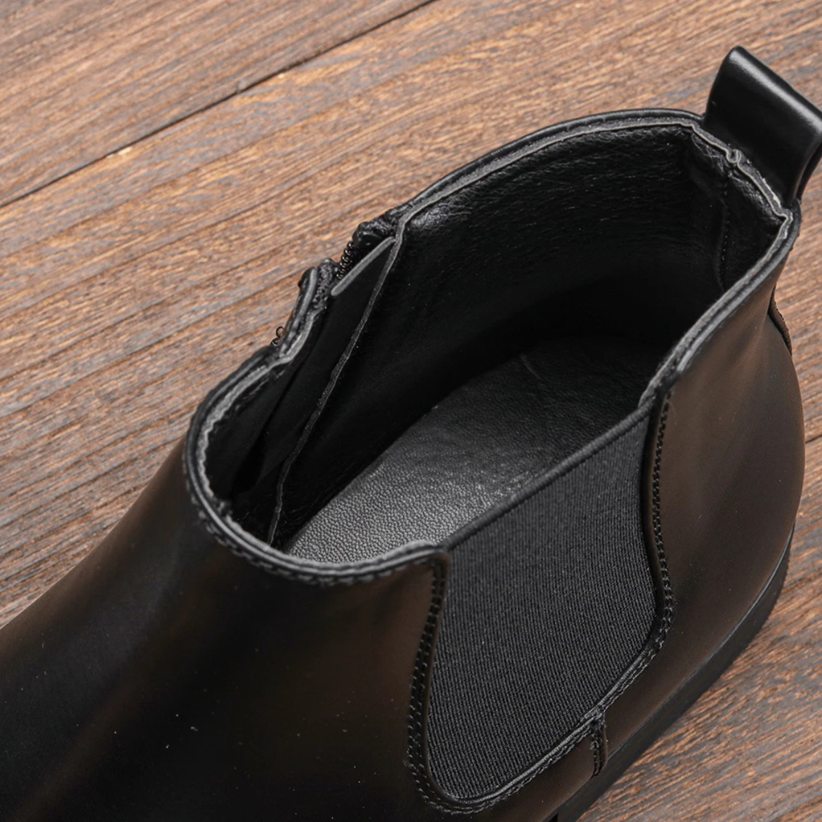 Men's Chelsea Leather Ankle Boots Elastic Sides Black