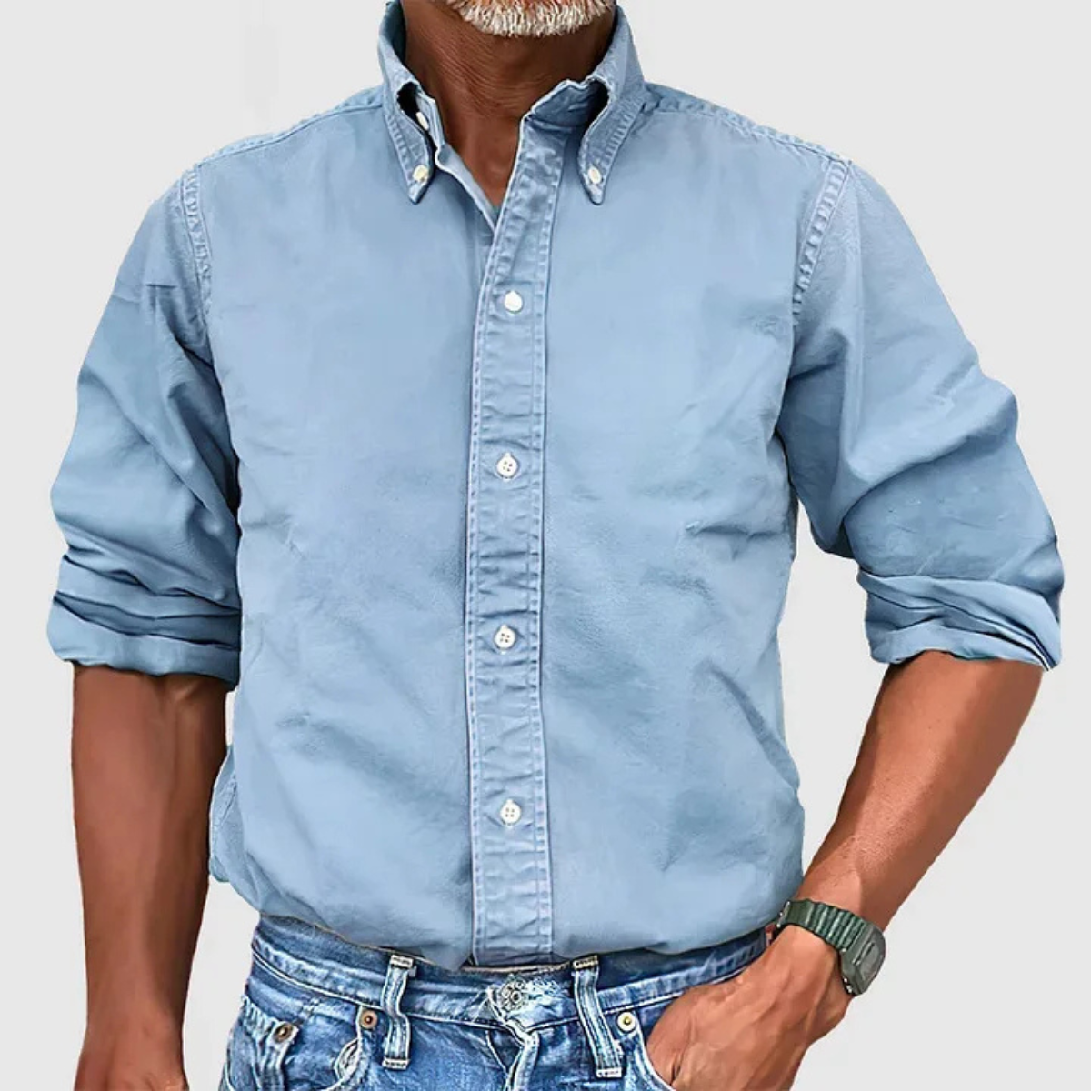 Men's Business Shirt Solid Color Button Down