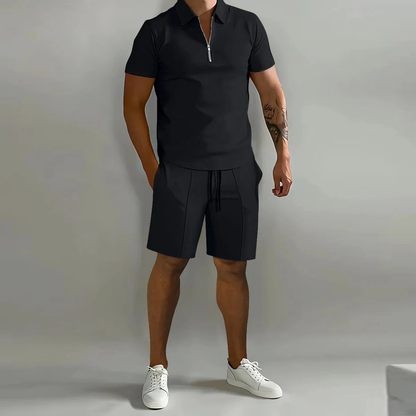 Men's Polo Shirt Shorts Set Black