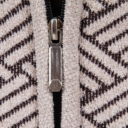 Men's Knit Jacket Diamond Pattern Stand Collar