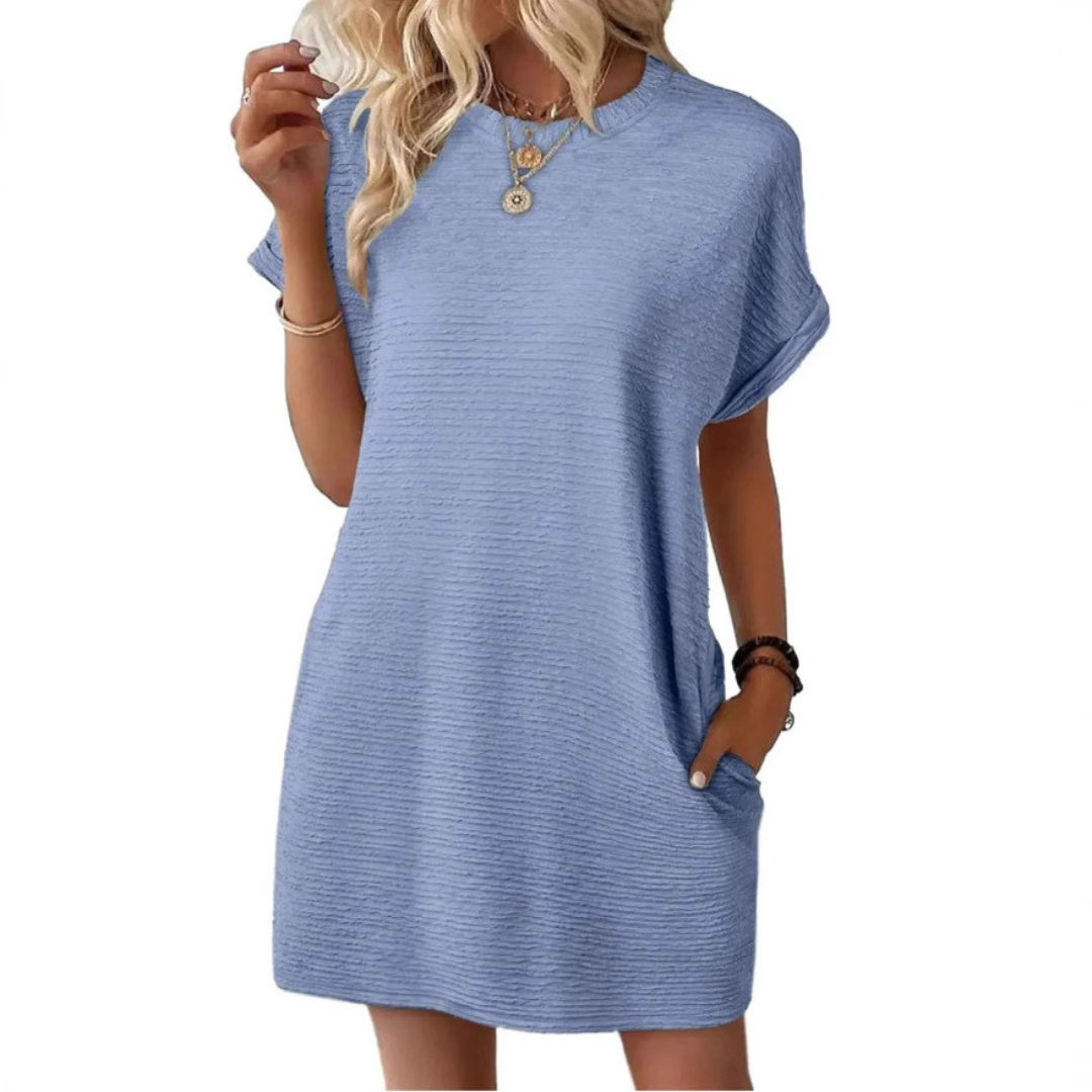 Women's Short Sleeve Mini T-Shirt Dress Crew Neck