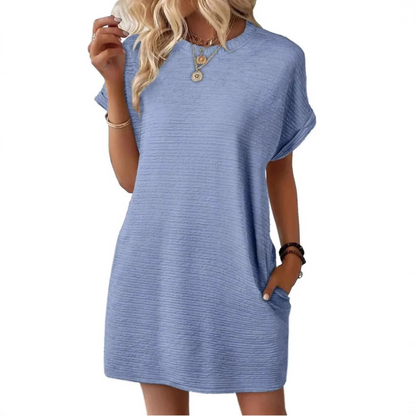 Women's Short Sleeve Mini T-Shirt Dress Crew Neck
