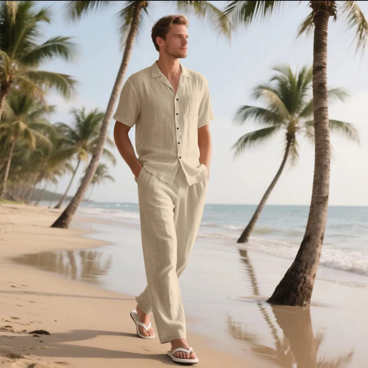 Men's Lightweight Casual Two Piece Suit Shirt Pants