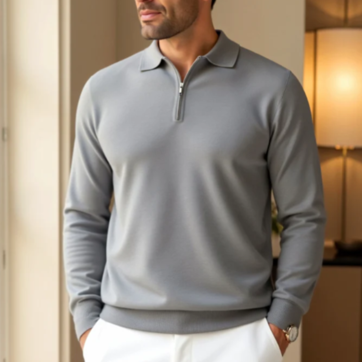 Men's Quarter Zip Knit Polo Sweater