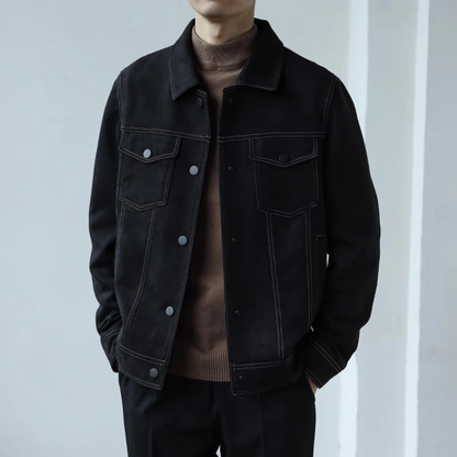 Men's Suede Button Up Jacket Retro Classic