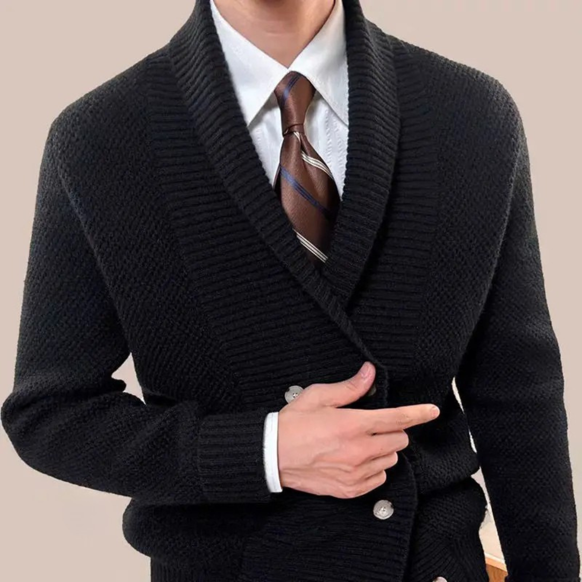 Men's Double Breasted Cardigan Chunky Knit Shawl Collar Wool