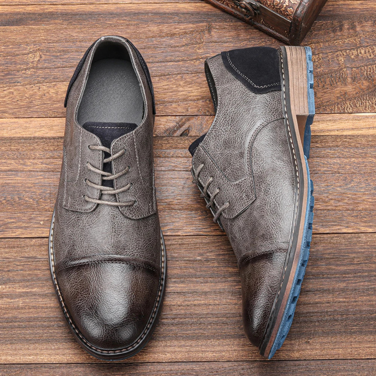 Monferrato Men's Leather Oxford Shoes Lace Up Brown