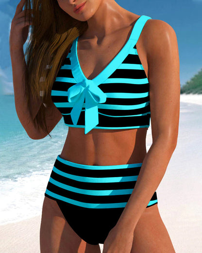 Caroline | Women's High Waist Striped Bikini Set