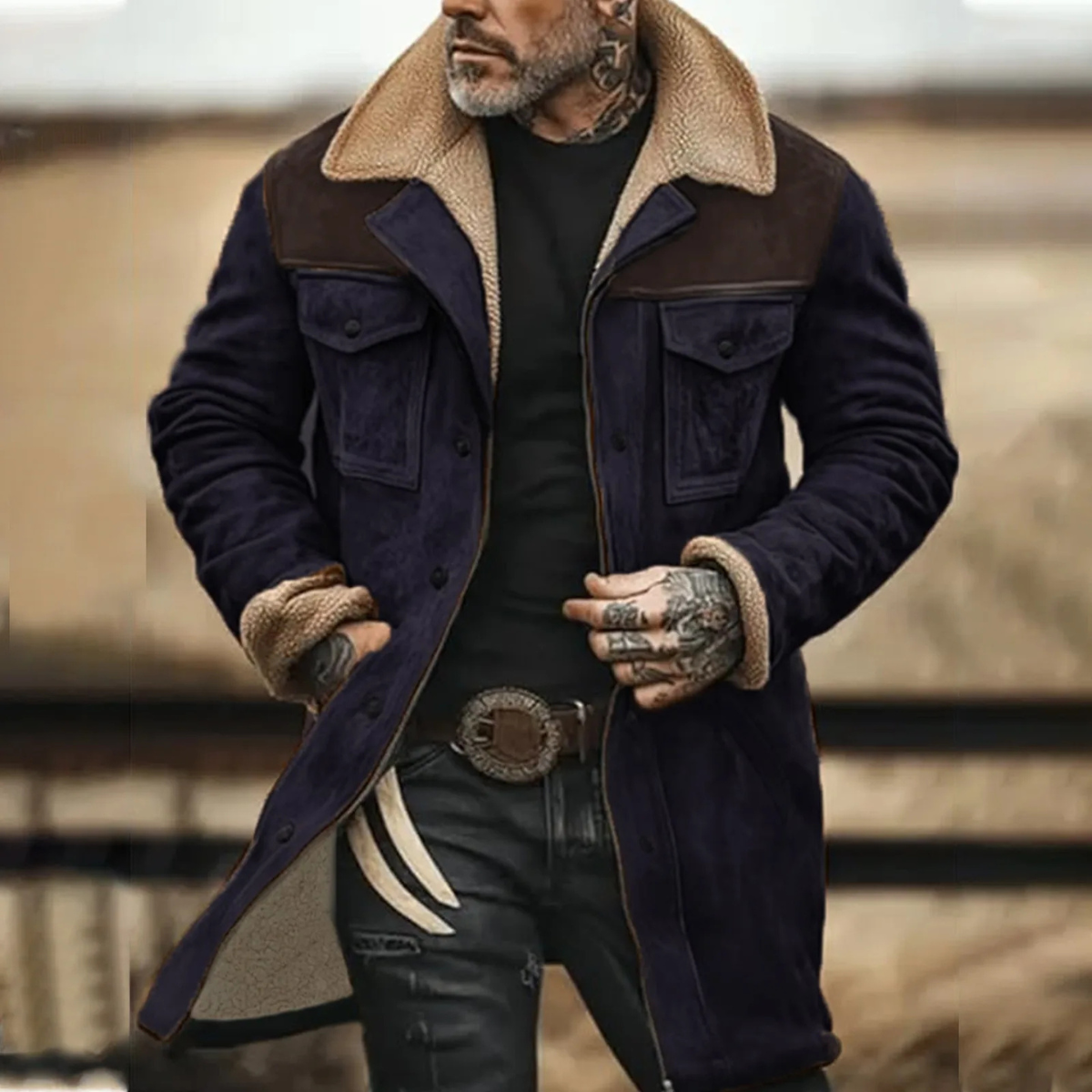Men's Suede Jacket Fleece Lined Warm Winter Brown
